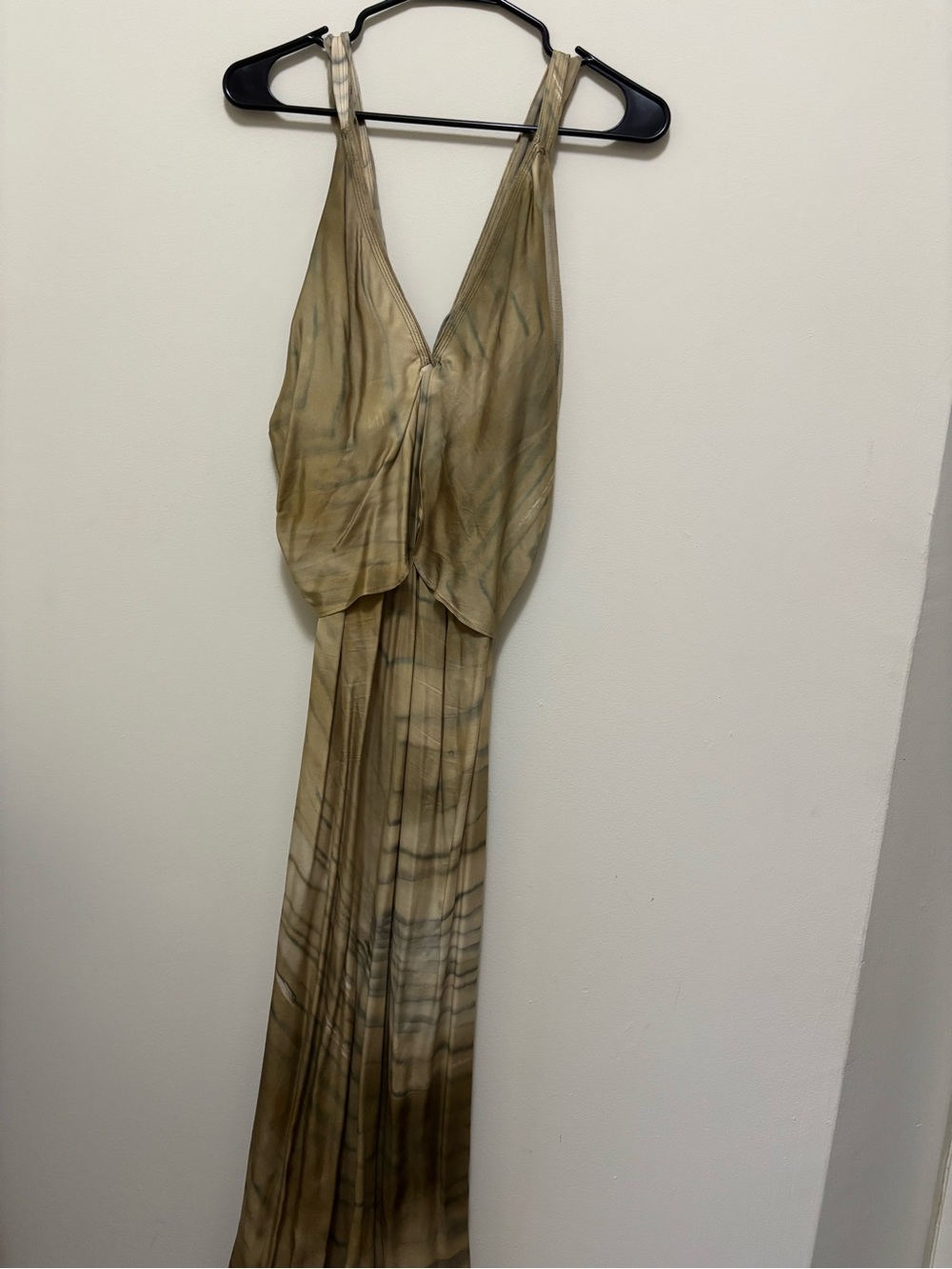 ZARA Sleeveless V-Neck Long Maxi Dress in Olive Tie-Dye